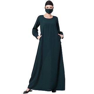 Casual dress abaya with Cuff- Bottle Green